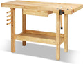 Auto Dynasty 50' Wood Workbench, Heavy Duty Woodworking Bench with Adjustable Handle, 300Lbs Load Capacity Woodworking Table Work Bench with Storage for Garage, Workshop, Home (Natural)