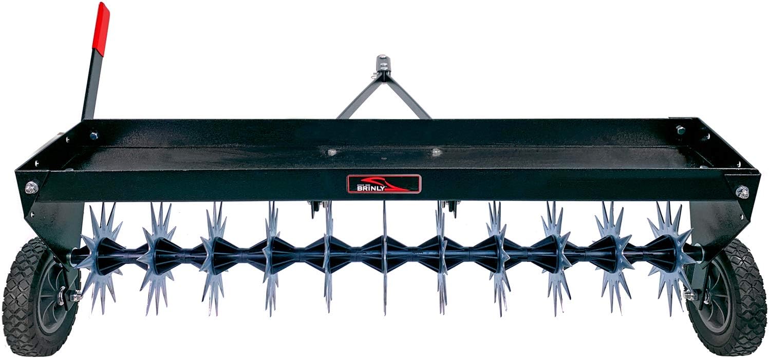Brinly SAT2-40BH-P Tow Behind Spike Aerator with Transport Wheels, 40' - Hammered Black