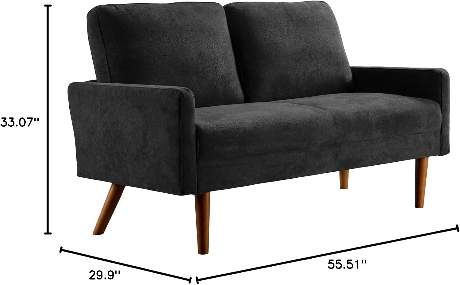 Kent Velvet Loveseat Sofa, European Style with Sleek Design, Modern & Vintage Flair, Upholstered 2 Seater Couch, Chic Living Room Furniture Seating for Home, Apartment or Office, Black