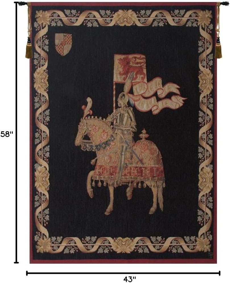 Charlotte Home Furnishings Inc. Le Chevalier Fond Uni French Tapestry Wall Hanging, 58 X 43 Inch, Viscose Cotton And Polyester Blend Wall Art, Woven In France, Perfect For Home Decor And Wall Decor