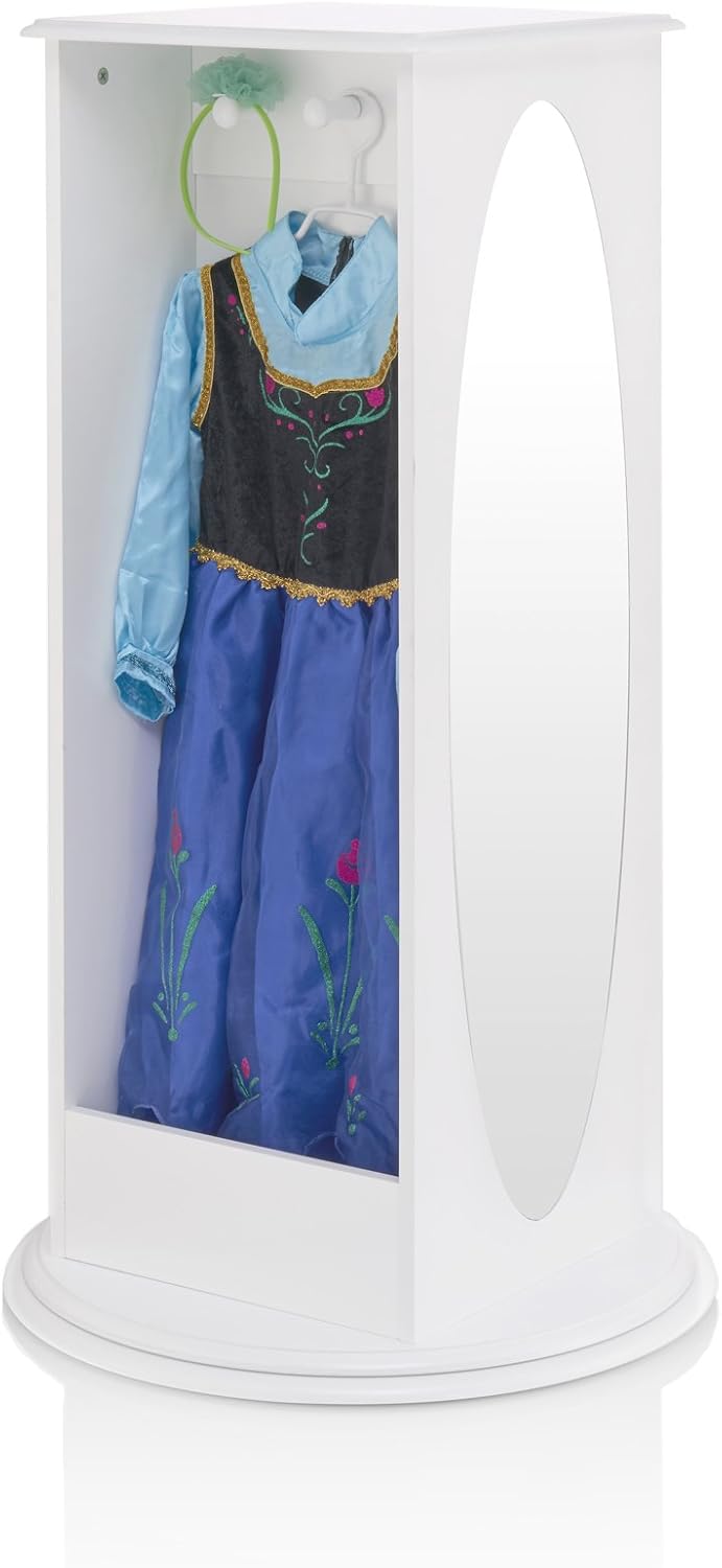 Guidecraft Rotating Dress-Up Storage - White: Kids' Armoire with 2 Mirrors, Cubbies & Hooks for Costumes, Clothes, Shoes and Accessories - Toddlers Pretend Play Station