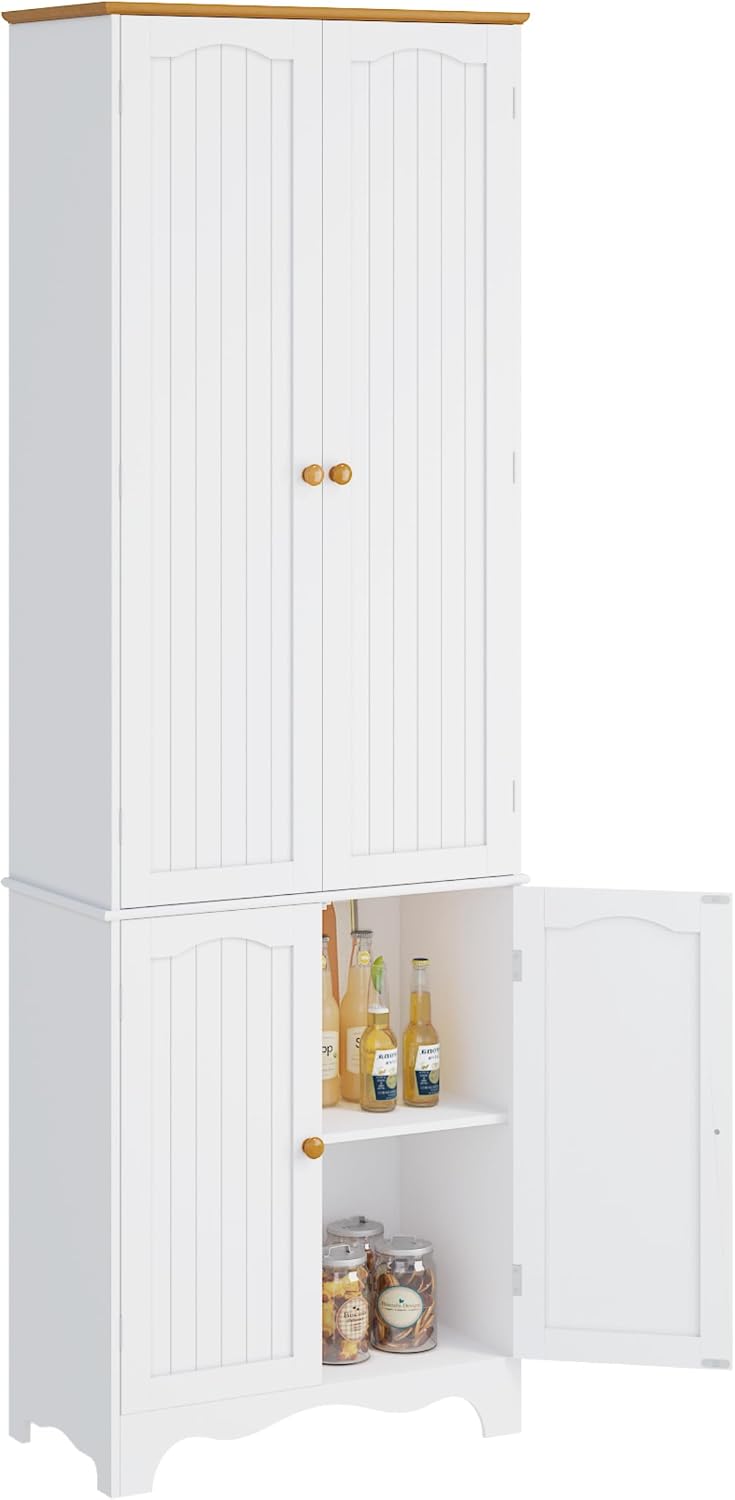 Function Home 72' Kitchen Pantry Cabinet, Freestanding Storage Cabinets, Tall Food Pantry with Doors and Adjustable Shelves, Utility Floor Cabinet for Kitchen Dining Room Living Room, White