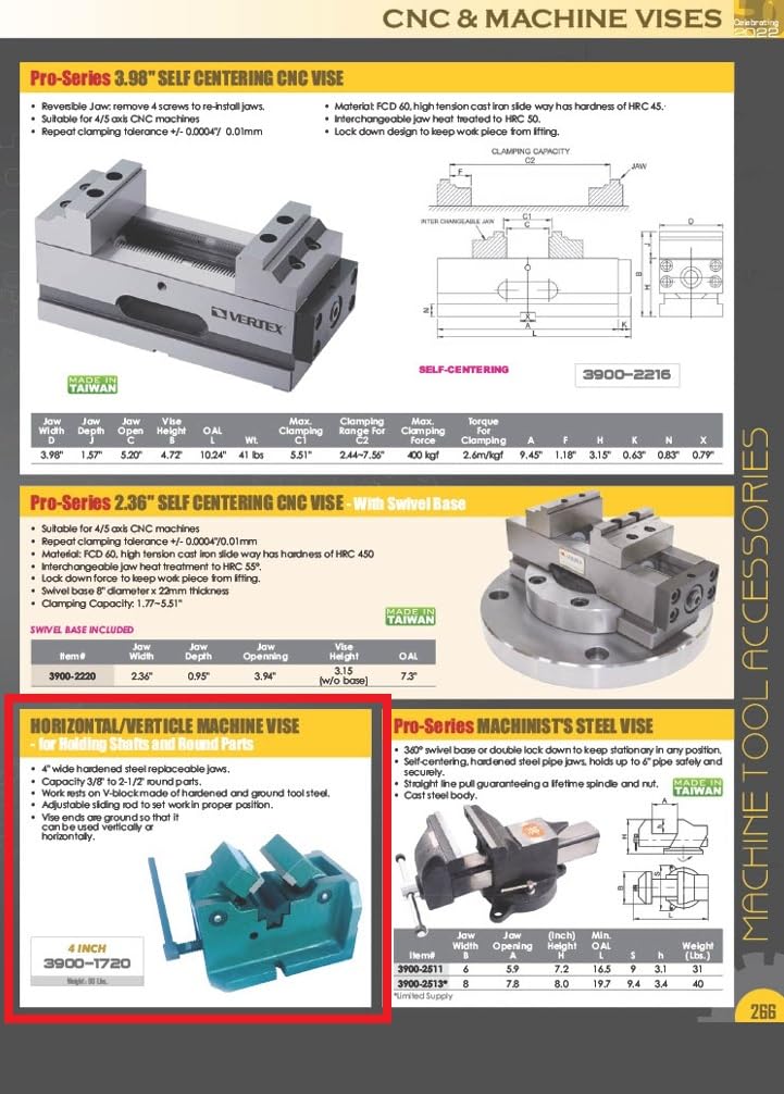 HHIP 3900-1720 Horizontal Vertical Machine Vise for Holding Shafts and Round Parts, 4'