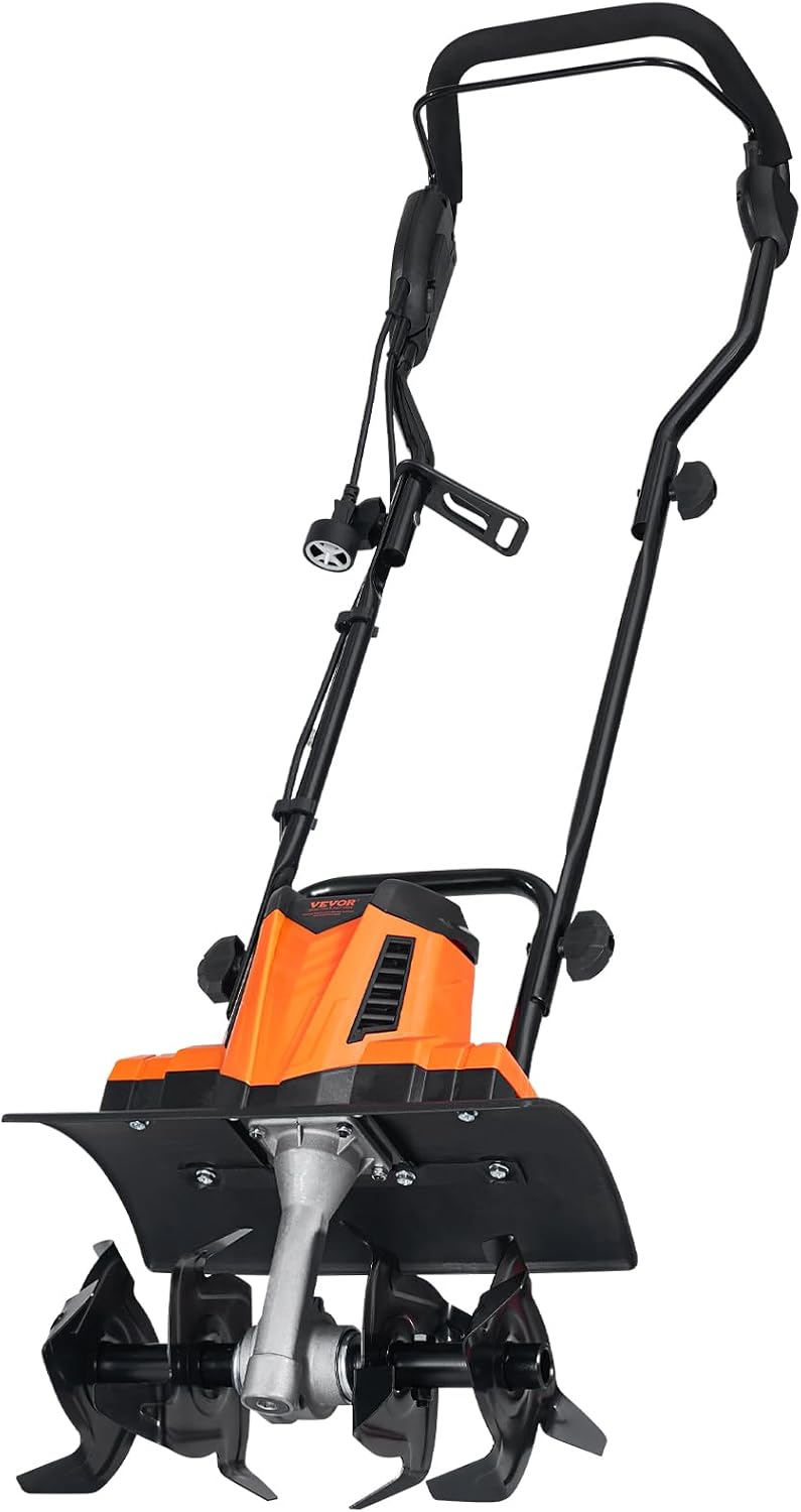 VEVOR 10 Amp Electric Tiller, 14' Tilling Width 3.94' Tilling Depth Corded Electric Tiller/Cultivator, Steel Mn Tines, Rototiller for Garden Lawn Soil Digging