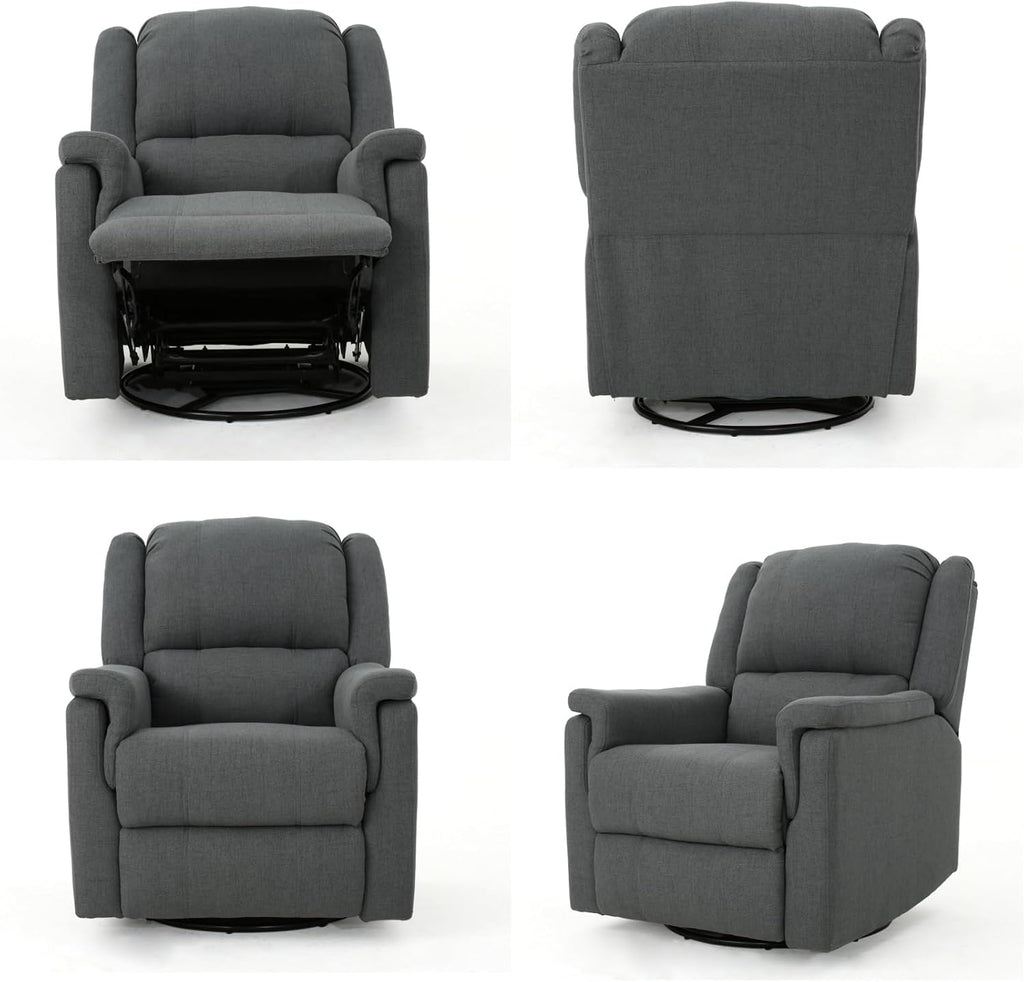 Merax Swivel Rocker Recliner Chair, Manual Reclining Sofa, Home Theater Seating for Living Room, Charcoal