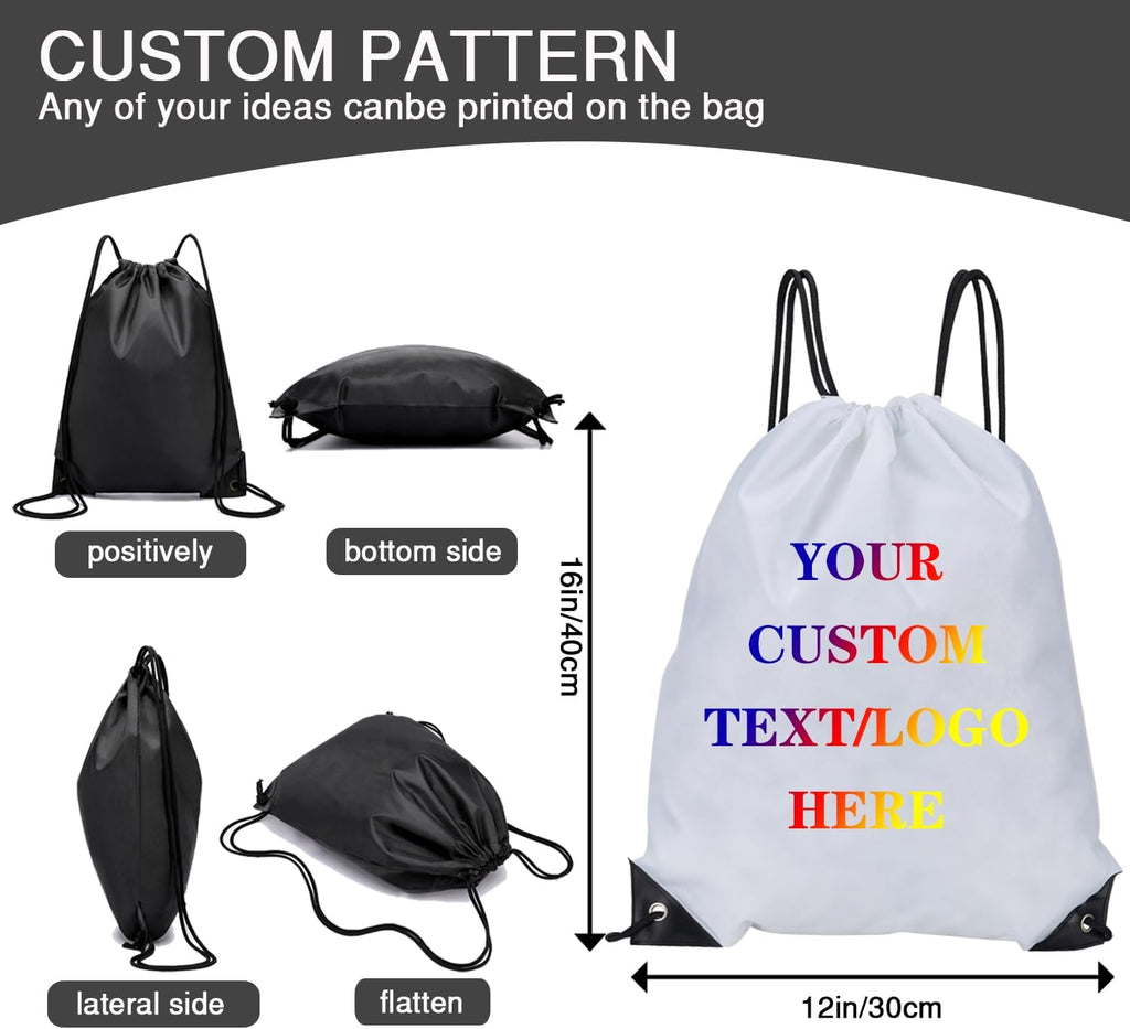 Custom Bags With Your Logo Set of 100 Custom Backpack Draw String Bags Pack Bulk for Travelling Swimming Gym Everyday Use (White)