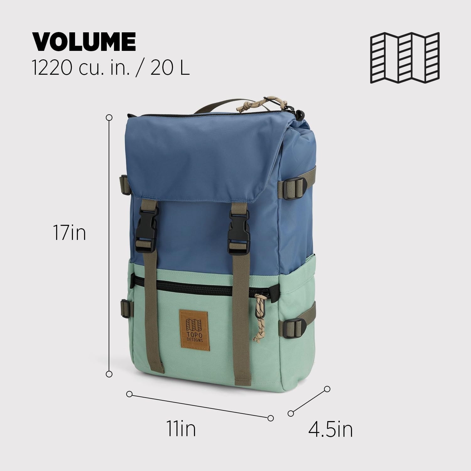 Topo Designs Rover Pack Classic Backpack - Daily Bag for Commutes, Day Trips, Hikes, Iconic Denver Design, PFAS-Free, Fair Trade (Stone Blue/Ash Green)