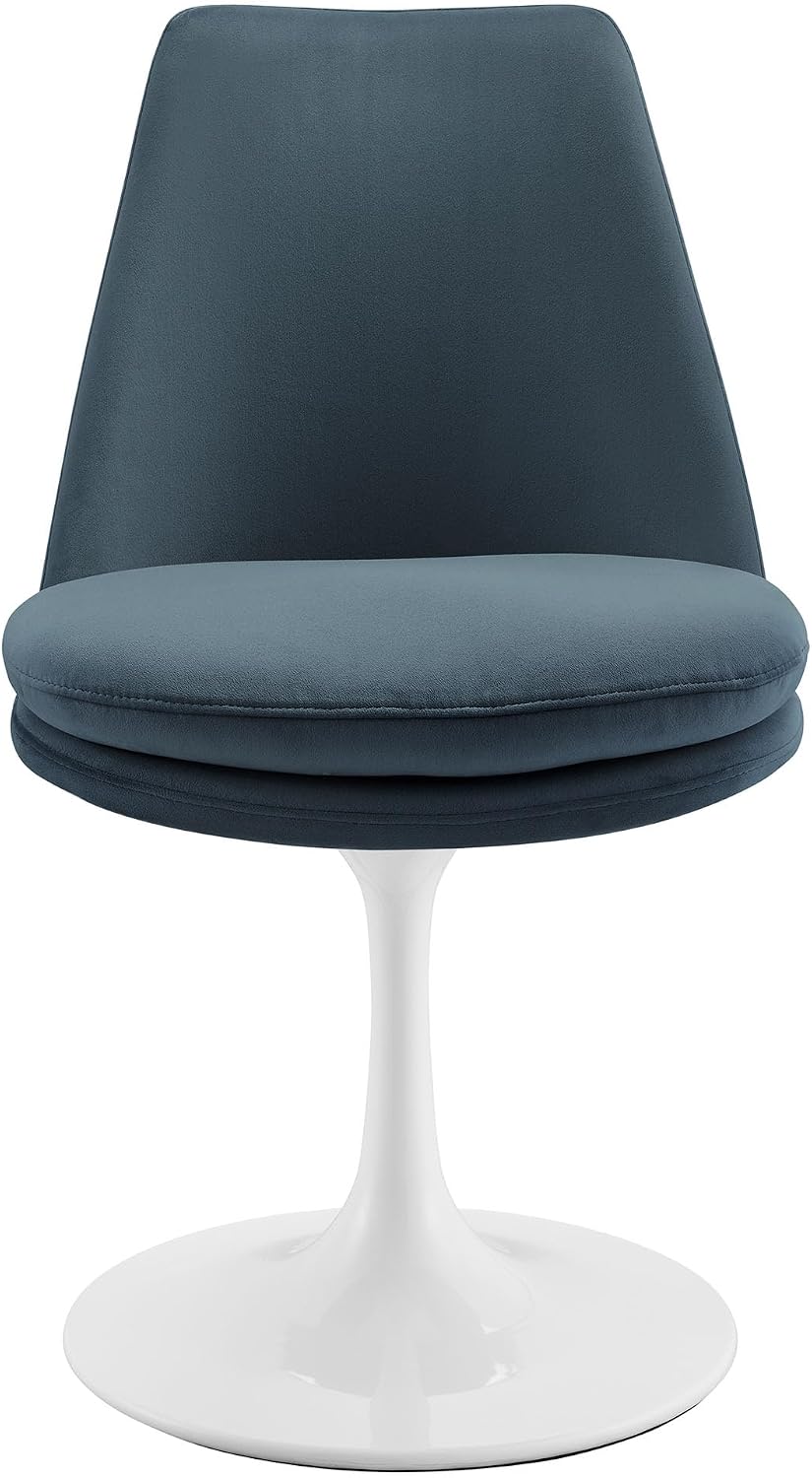 Modway Lippa Velvet Swivel Dining Side Chair in White Cadet Blue - Armless Accent Chair with Stain-Resistant Performance Velvet Upholstery - 360° Rotating Office Chair