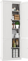Function Home 72' Kitchen Pantry Cabinet, Tall Wood Storage Cabinet with Doors and Adjustable Shelves, 6-Tier Freestanding Cupboard for Kitchen Dining Room Living Room Bathroom, White