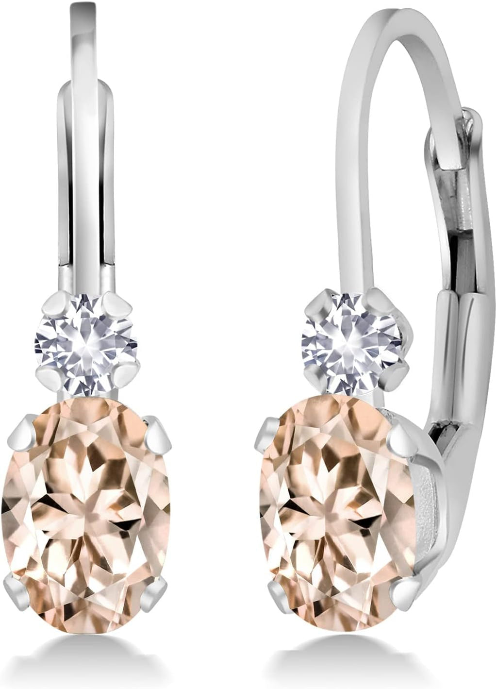 Gem Stone King Drop Leverback Earrings for Women | 925 Sterling Silver | Gemstone Birthstone and White Created Sapphire | Oval 6X4MM and Round 2MM | 3/4 Inch