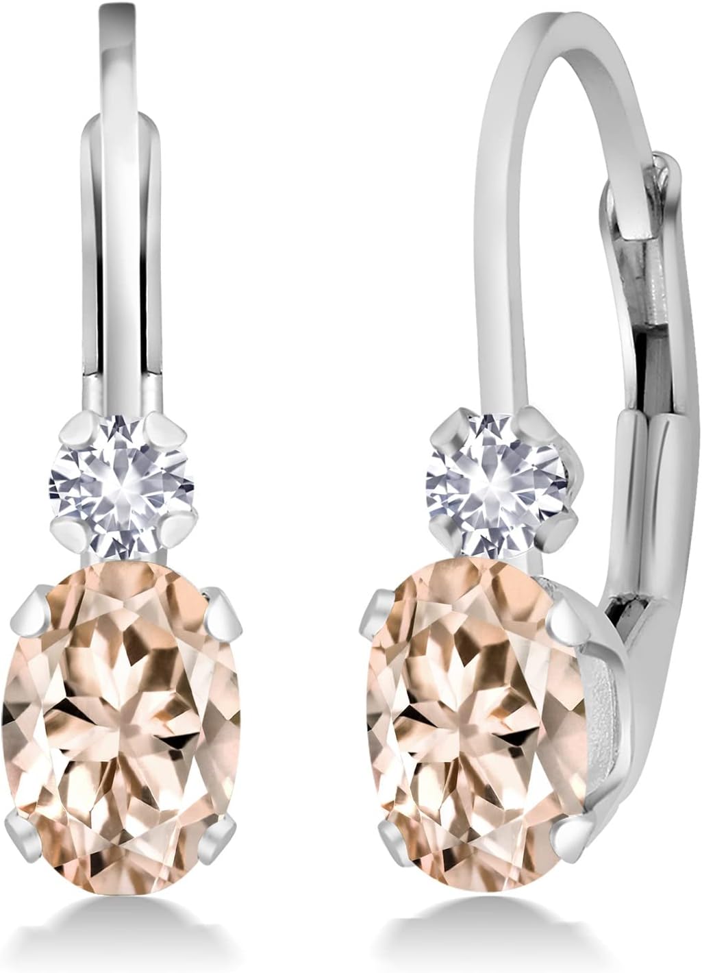 Gem Stone King Drop Leverback Earrings for Women | 925 Sterling Silver | Gemstone Birthstone and White Created Sapphire | Oval 6X4MM and Round 2MM | 3/4 Inch