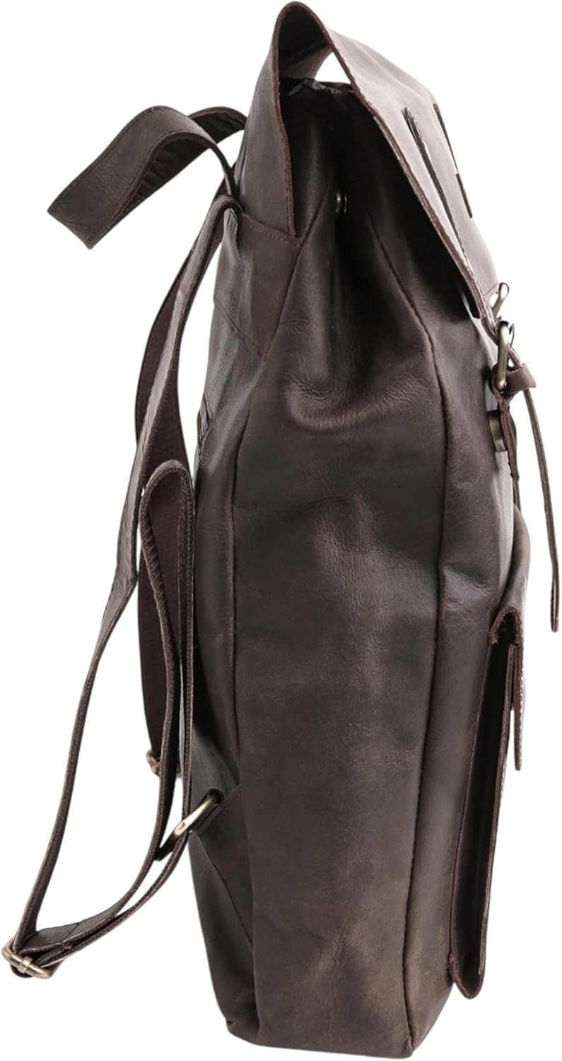 Jild Genuine Leather Backpack for Men Casual Carryon Vintage 16 Inch Laptop Bag Camping Travel Hiking Backpack Leather Rucksack (Midnight Brown)