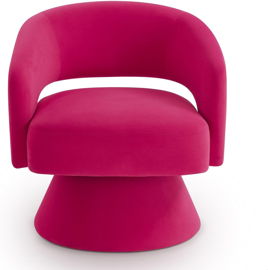 GDFStudio Swivel Barrel Chair Accent Arm Chair for Living Room Upholstered Velvet Round Reading Armchair Modern 360 Degree Comfy Swivel Chair with Open Backrest for Bedroom Office, Rose Pink