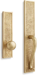 Signature Hardware 441544 Traeger Solid Brass Hammered Style Full Plate Dummy Door Handleset with Interior Knob