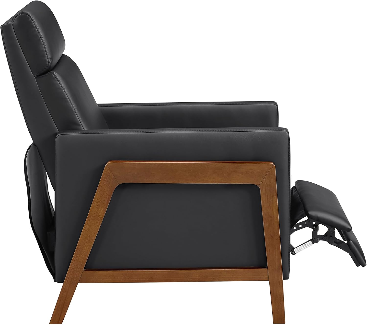 Lexicon Push Back Recliner Chair, Faux Leather Upholstered Reclining Chair with Footrest, Exposed Dark Brown Finish Wood Frame, Small Recliner for Small Space, Living Room, Bedroom, Black