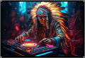 Cyberpunk Shaman DJ, UV tapestry, Blacklight Reactive Wall Hanging, Neon Backdrop, Party Decor, Psychedelic Tapestry, Visionary Wall Art (Large)