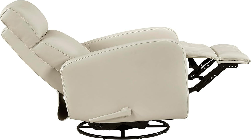 Lexicon Swivel Glider Reclining Chair, Top Grain Leather Match Manual Pull Handle Recliner, Comfy Nursery Glider Recliner, Swivel Reclining Chair for Living Room/Office/Bedroom/Apartment, Beige