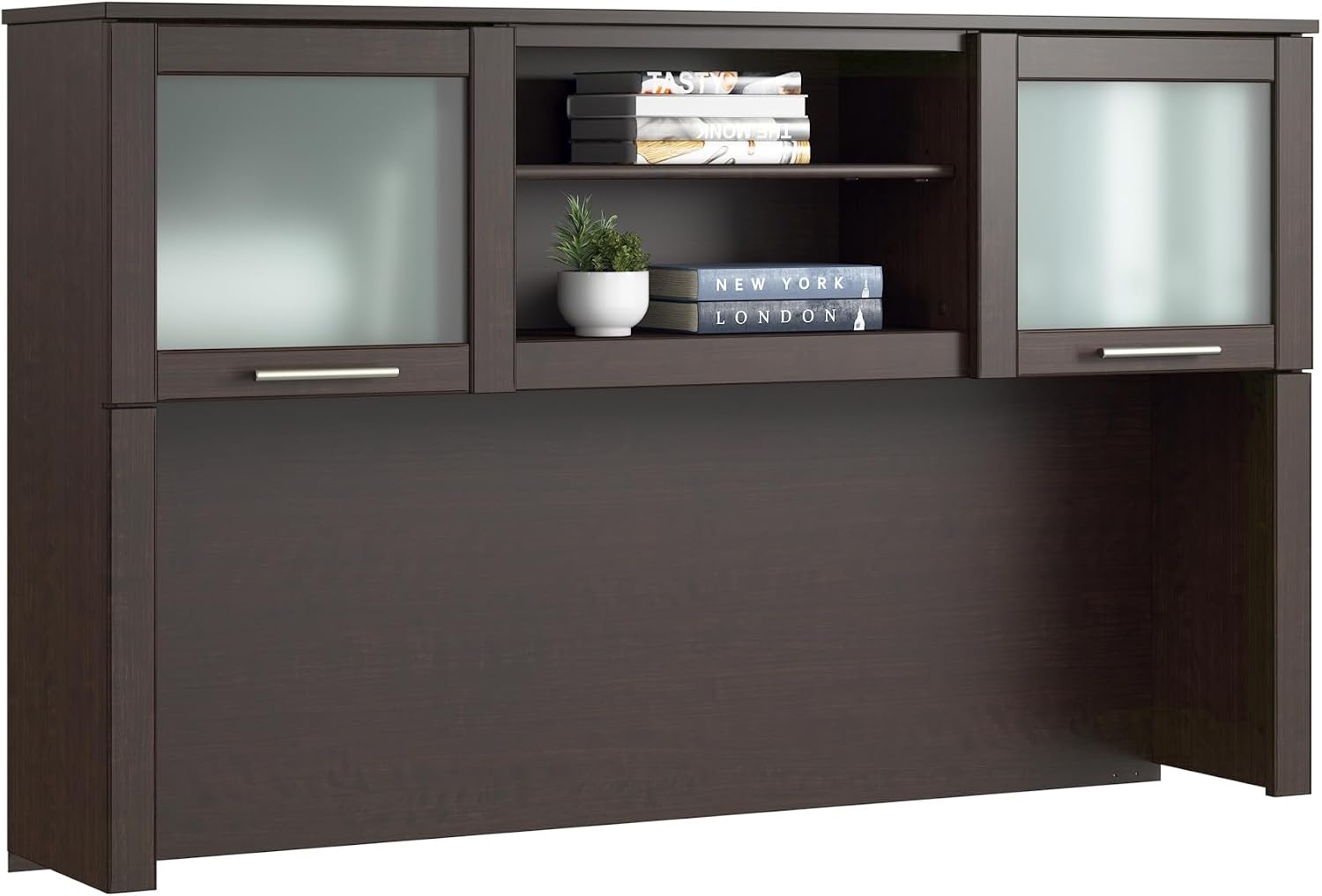 Bush Home 60-Inch Desk Hutch, Office Storage Organizer with Shelves, Cubbies and Frosted Glass Doors for Computer Desk, Home Office Furniture, Somerset Collection, Mocha Cherry