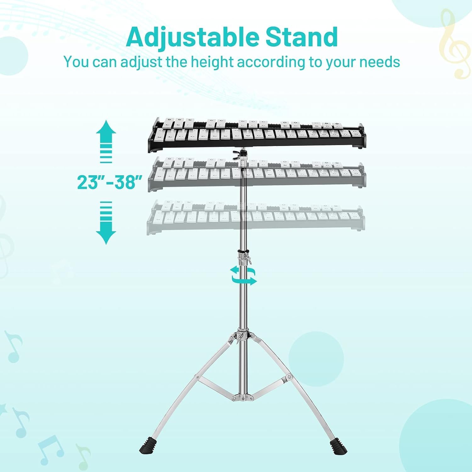 MEDIMALL 32 Notes Glockenspiel Kits, Percussion Xylophone with Adjustable Stand, Music Stand, 8' Practice Pad, Bell Mallets, Wood Drumsticks & Carrying Bag, Glockenspiel for Beginners & Professionals