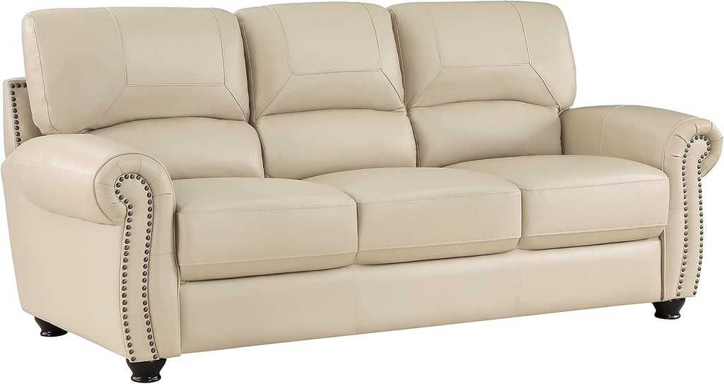 Lexicon Leather Match Sofa Set, Top Grain Leather Match Living Room Furniture Sets, Include Sofa Couch and Loveseat, 2-Piece Set, Cream