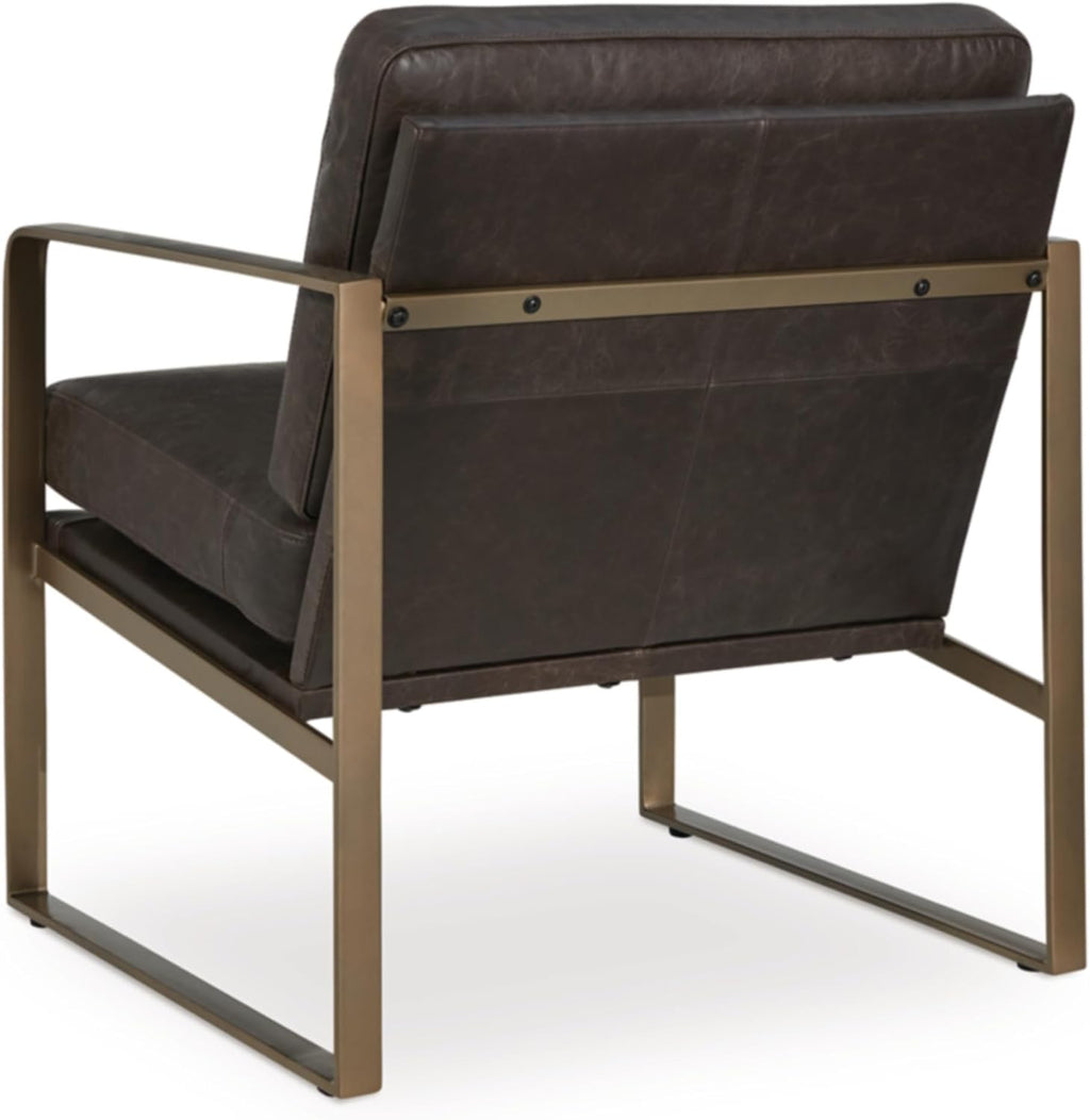 Signature Design by Ashley Bradett Modern Leather Accent Chair with Metal Frame, Dark Brown & Metallic