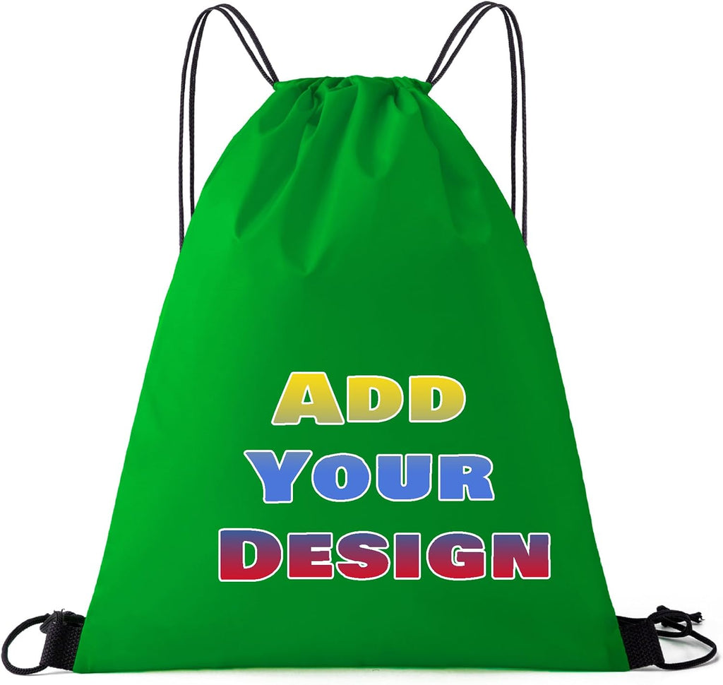 Custom Drawstring Bags Set of 50, Personalized Bulk Pack with Logo/Text-Suitable for Travelling Gym Camping Hiking-Green