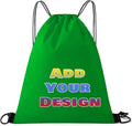 Custom Drawstring Bags Set of 50, Personalized Bulk Pack with Logo/Text-Suitable for Travelling Gym Camping Hiking-Green
