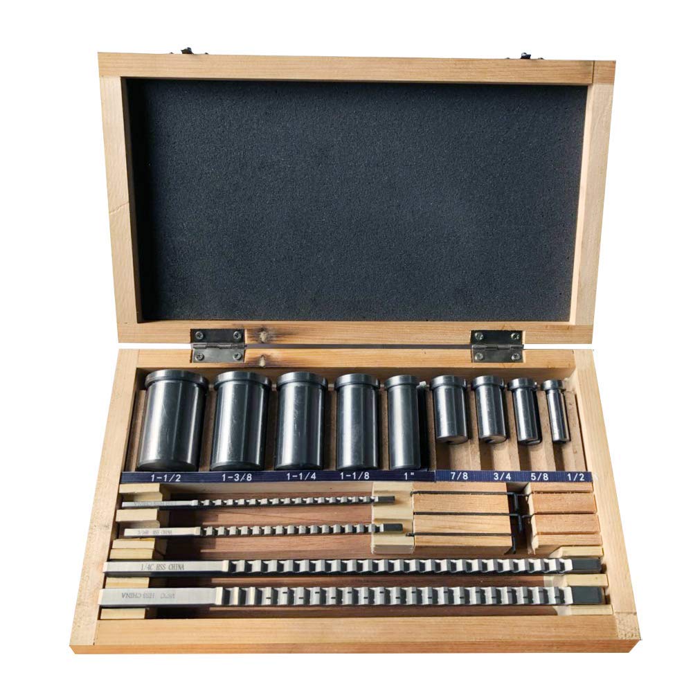 Keyway Broach Sets 18Pcs HSS Inch Size Industrial Tools for Lathe B-1/8 3/16 C-1/4 3/8 Teeth Keyway Size High Precision Cutting