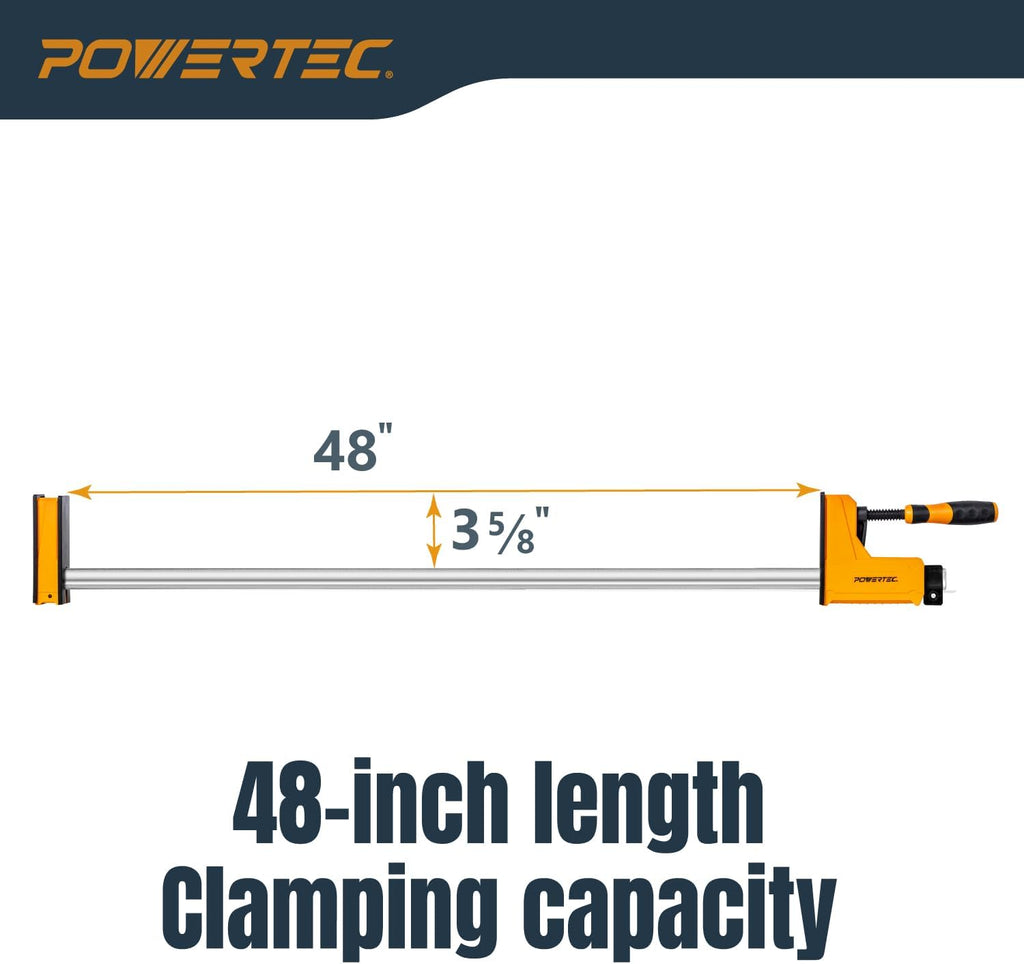 POWERTEC 72448 48' Woodworking Parallel Clamps Jaw Bar Clamp Spreader Tool 4PK, with 4PK Parallel Clamp Blocks - for Cabinet Door & Frame Gluing