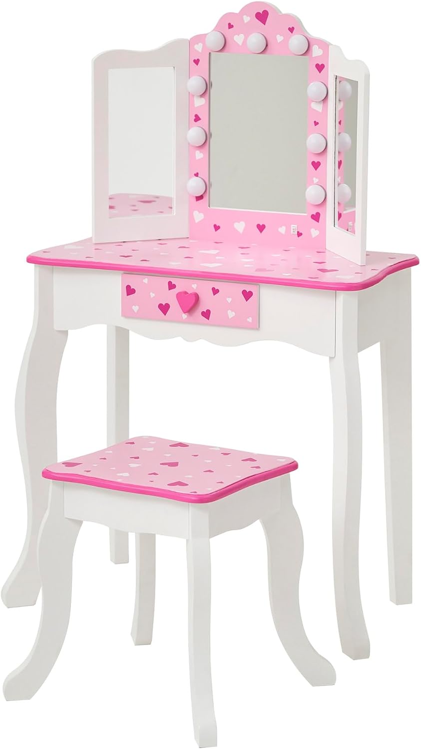 Teamson Kids - Sweethearts Print Gisele Medium Vanity - White/Pink