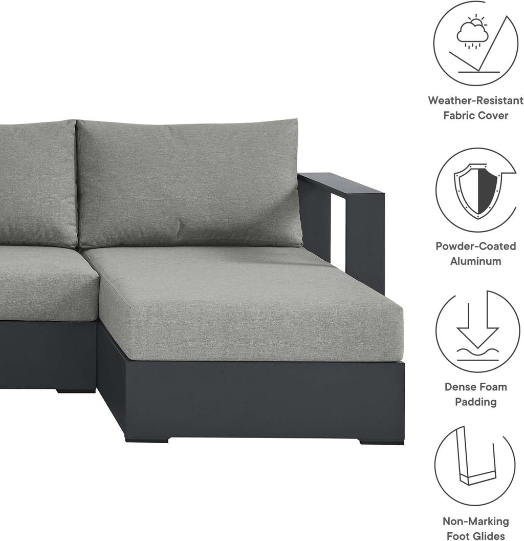 Modway Tahoe Aluminum 4-Piece Outdoor Patio Furniture Gray, Modular Sectional Sofa Set with Chaise Lounges, Weather-Resistant Cushion, Ideal for Deck, Backyard, Poolside