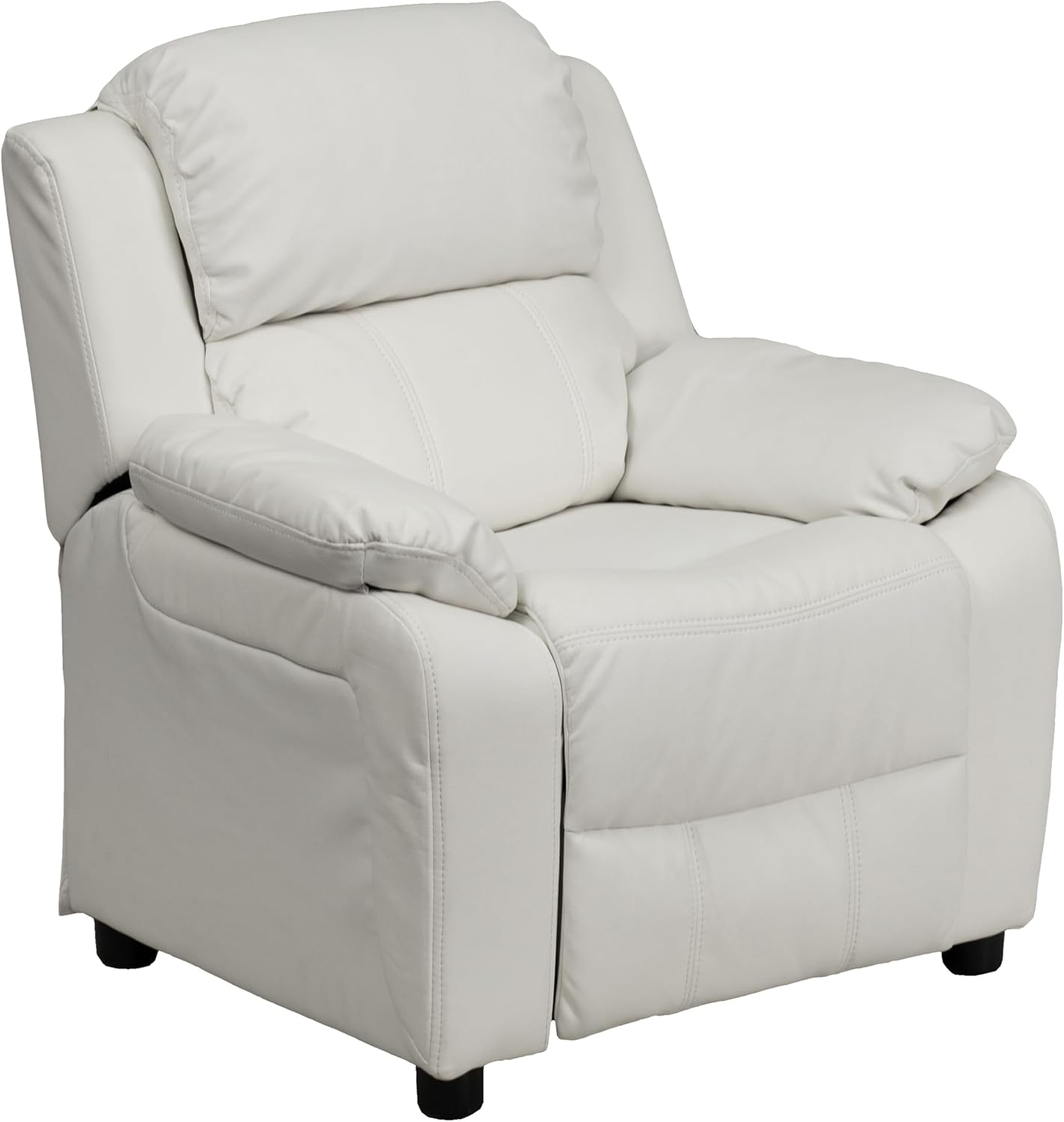 Flash Furniture Charlie Vinyl Kids Recliner with Flip-Up Storage Arms and Safety Recline, Contemporary Reclining Chair for Kids, Supports up to 90 lbs., White