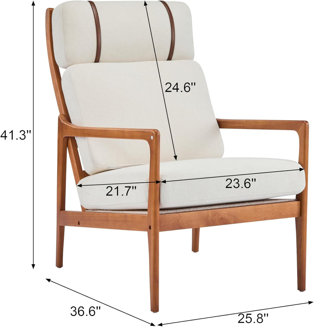 Christopher Knight Home Nadine Wooden Club Chair, Upholstered Accent Chair, Cushions Support Armchair, Comfy Lounge, Single Reading Sofa, Solid Wood Frame Armchair for Living Room Home, Beige+Teak