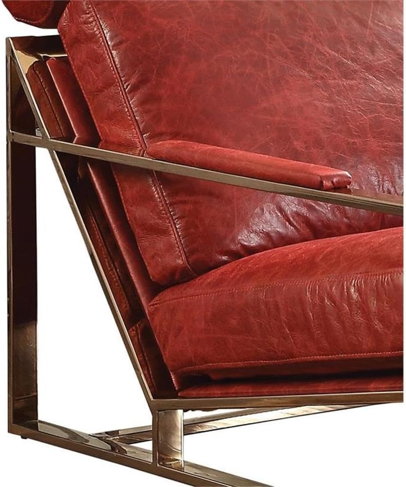 Acme Quinto Accent Chair in Antique Red Top Grain Leather and Stainless Steel
