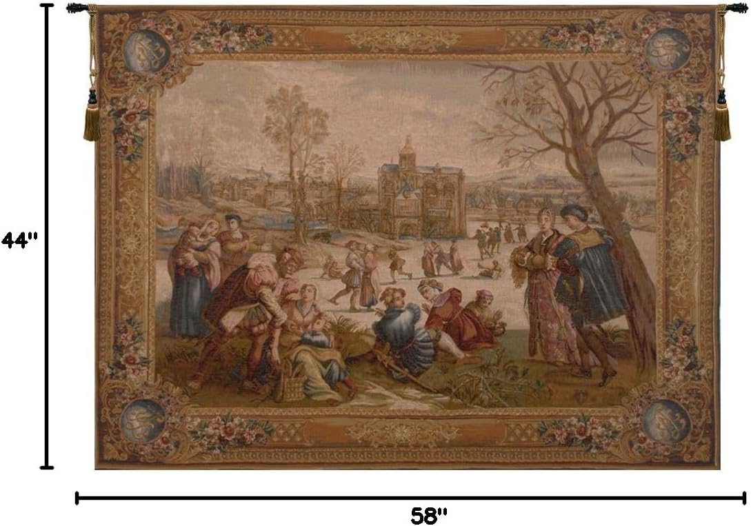 C Charlotte Home Furnishings Inc Les Patineurs I French Tapestry Wall Hanging | Viscose Cotton and Polyester Blend Wall Art | 44 in. x 58 in | Home Decor Accents
