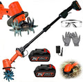 21V Cordless Tiller for Gardening, 360 RPM Electric Garden Tiller, 2-in-1 Powered Mini Cultivator with 2×2.0Ah Batteries & Charger, 5' Tilling Width, 4' Depth, for Lawn/Soil Cultivation (with Pole)