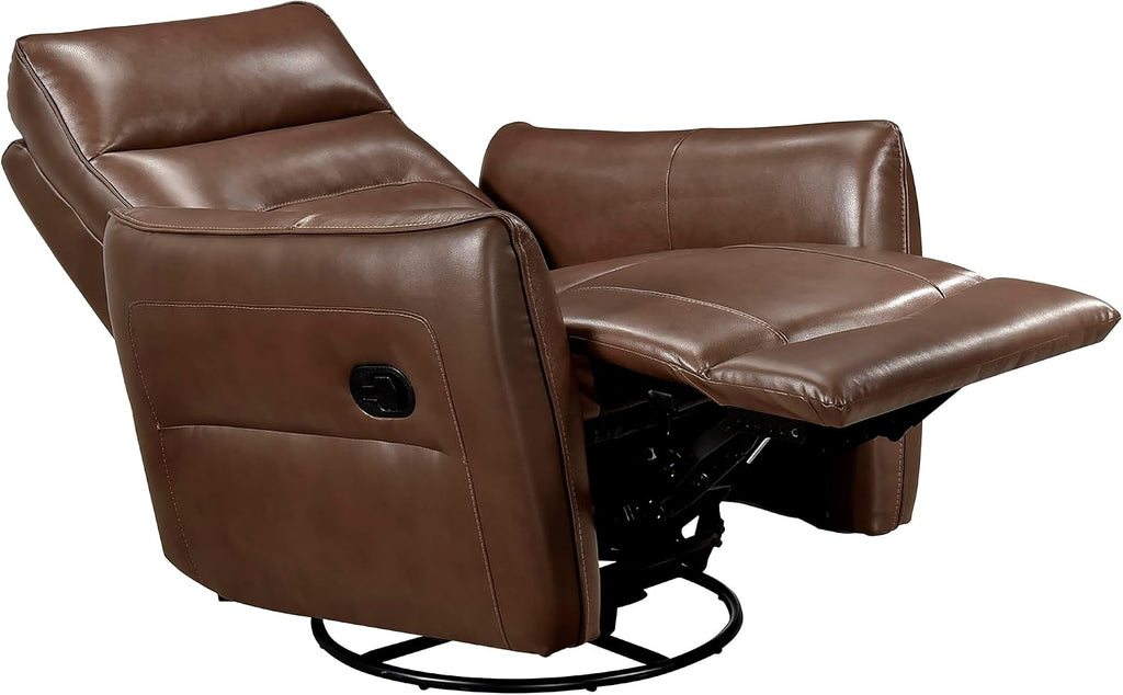 Lexicon Swivel Glider Reclining Chair, Top Grain Leather Match Manual Recliner, Comfy Nursery Glider Recliner, Swivel Reclining Chair for Living Room/Office/Bedroom/Apartment, Toffee Brown