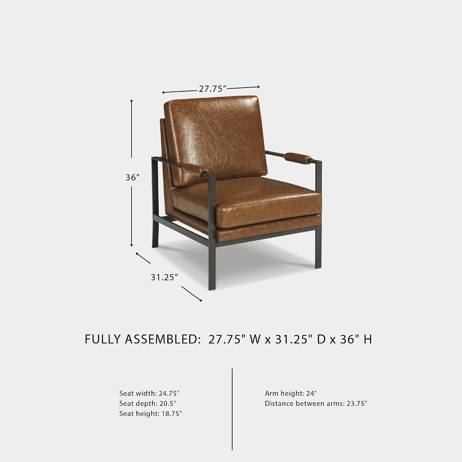 Signature Design by Ashley Peacemaker Mid-Century Modern Faux Leather Accent Chair, Brown
