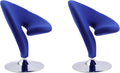 Manhattan Comfort Curl Mid Century Modern Wool Blend Upholstered Living Room Swivel Accent Chair with Chrome Metal Base, Set of 2, Blue