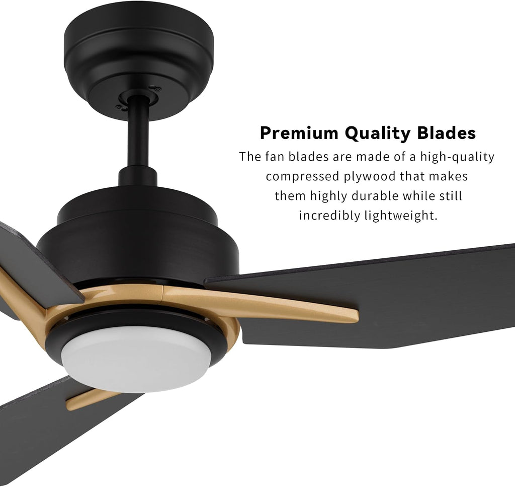 SMAFAN Smart Ceiling Fans with Lights Flush Mount 56', 3 Light Colors Dimmable, 10 Speeds DC Ceiling Fan with Remote, Outdoor, Compatible with Alexa, Siri & Google Home, Black Gold