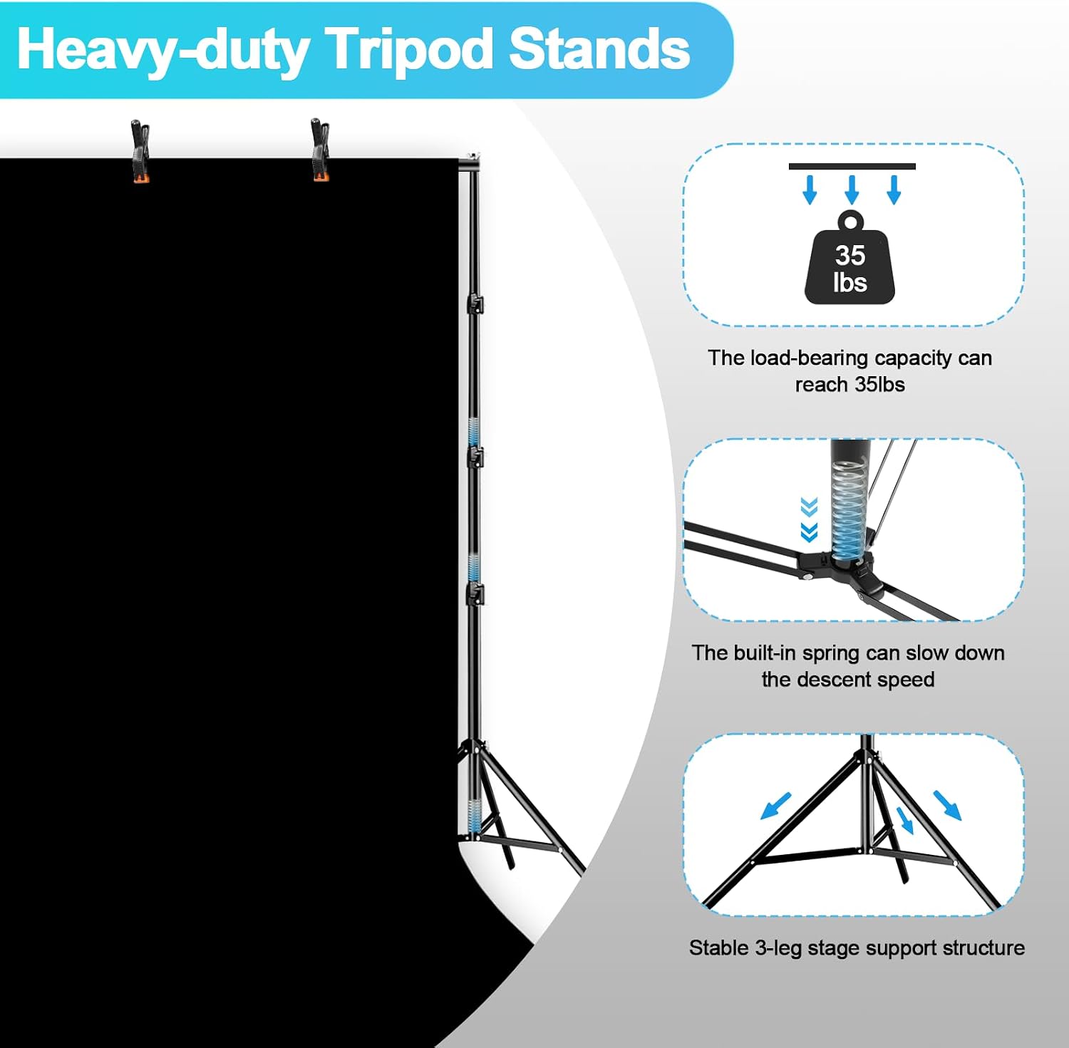 EMART 10 x 10ft Heavy Duty Background Support System,Professional Photo Backdrop Stand Kit with 10 x 15 ft Polyester Backdrop (White,Black),Clamp,Carry Bag for Parties,Photography,Wedding,Decoration