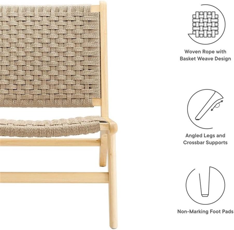 Modway Saoirse Woven Rope Wood Accent Lounge Chair in Natural Natural