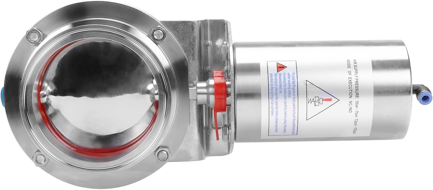 DERNORD 4 Inch Tri Clamp Sanitary Butterfly Valve, Pneumatic Actuator Valve SS304 with Single Acting