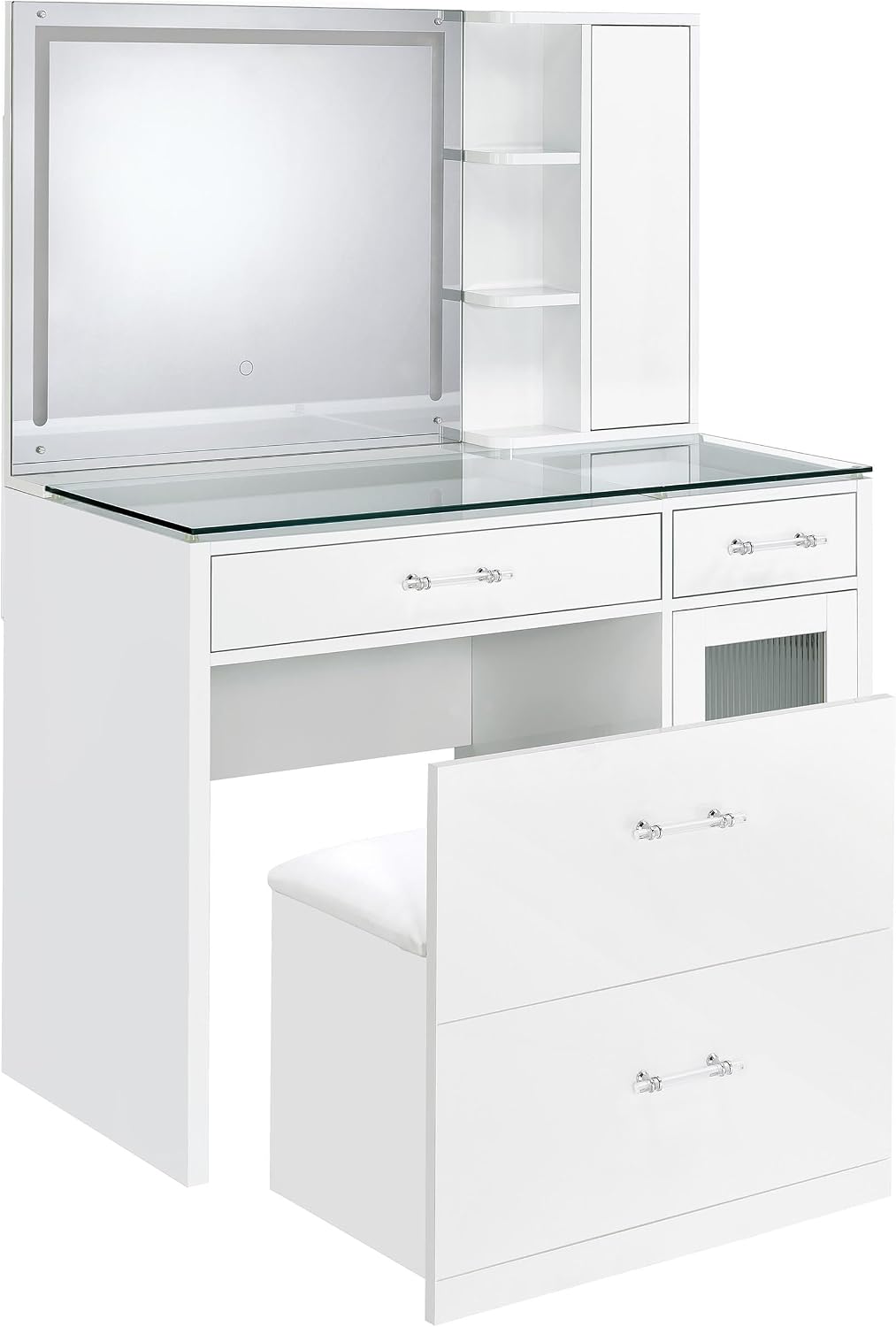 Coaster Home Furnishings Flora 2-Drawer Vanity Set with Led Mirror White High Gloss