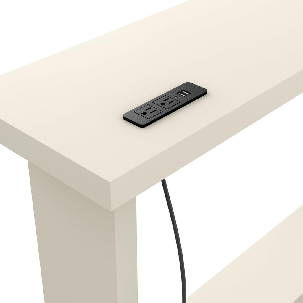 24/7 Shop at Home Elvis 32 inch Modern Wooden Console Table with Charging Station, USB Ports and Shelf, Behind Couch Furniture for Living Room, Entryway, Foyer, Hallway, Office, Soft White