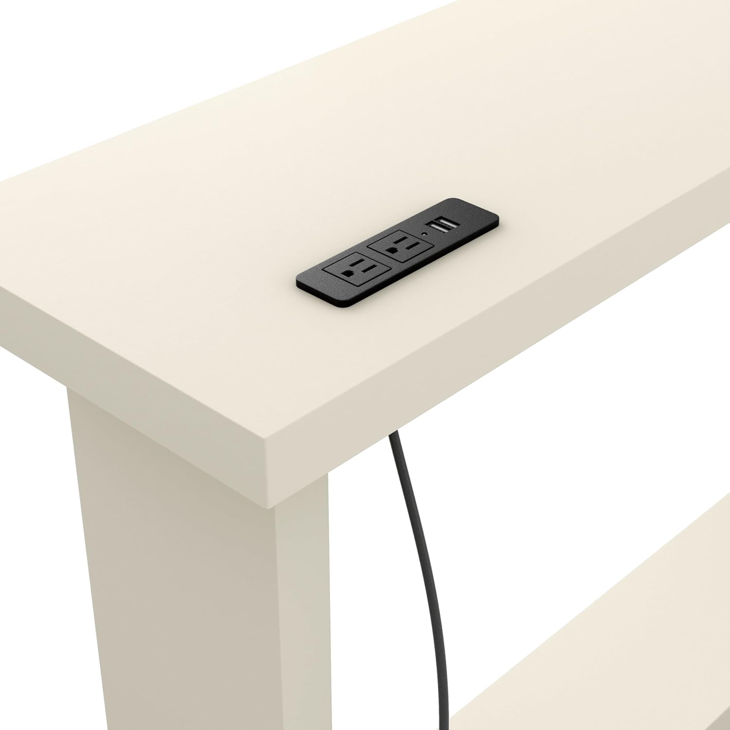 24/7 Shop at Home Elvis 32 inch Modern Wooden Console Table with Charging Station, USB Ports and Shelf, Behind Couch Furniture for Living Room, Entryway, Foyer, Hallway, Office, Soft White