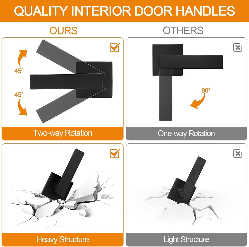 Sopoby 10 Pack Passage Door Handles Matte Black Door Knobs, Interior Door Knobs Square Heavy Duty Non-Locking Handlesets Hall Closet Handles, Reversible for Right & Left Sided Doors