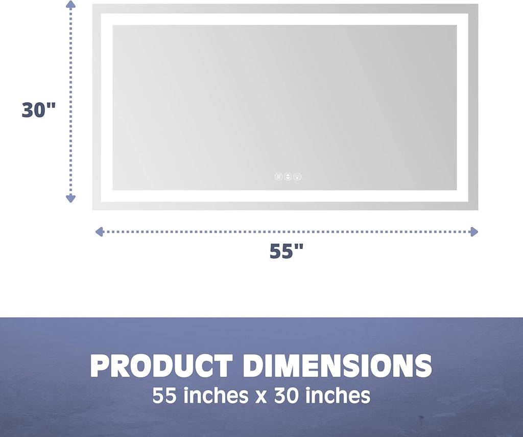 Prominence Home Luxury LED Bathroom/Wall Mirror with Front and Back Light, Anti-Fog, Shatter-Resistant and Adjustable Light Settings, 55 in x 30 in