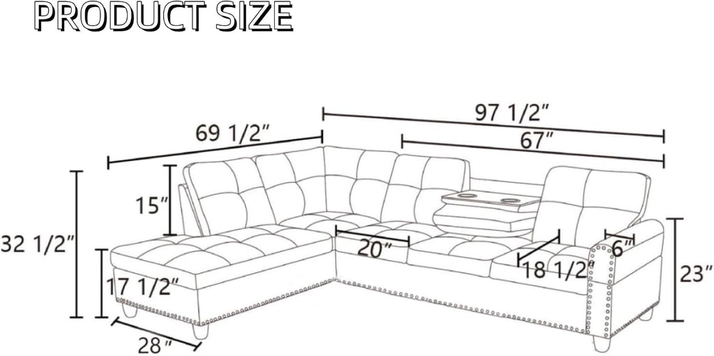 L-Shaped Sectional Sofa, Modern Sectional Couches Home Sofas for Living Room with Movable Chaise, Modular Living Room Sets Furniture for Apartment Bedroom & Office, Ginger