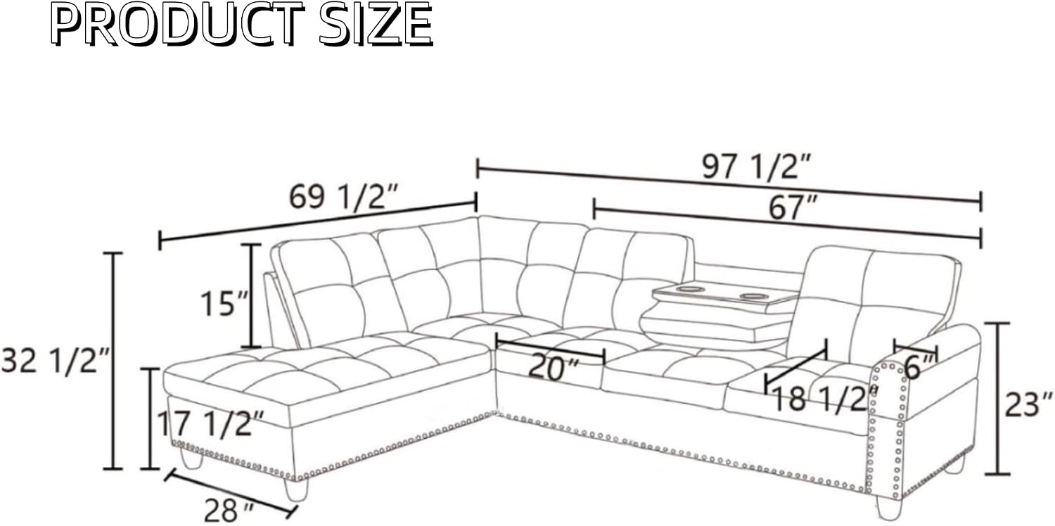 L-Shaped Sectional Sofa, Modern Sectional Couches Home Sofas for Living Room with Movable Chaise, Modular Living Room Sets Furniture for Apartment Bedroom & Office, Ginger